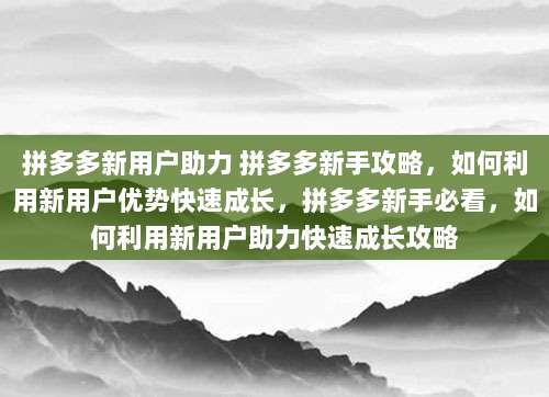 拼多多新用户助力 拼多多新手攻略，如何利用新用户优势快速成长，拼多多新手必看，如何利用新用户助力快速成长攻略