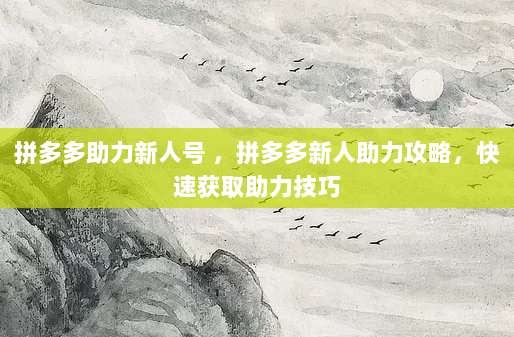 拼多多助力新人号 ,拼多多新人助力攻略,快速获取助力技巧