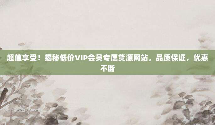 超值享受！揭秘低价VIP会员专属货源网站，品质保证，优惠不断