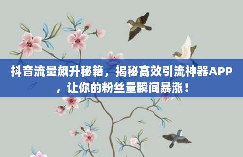 抖音流量飙升秘籍,揭秘高效引流神器APP,让你的粉丝量瞬间暴涨!