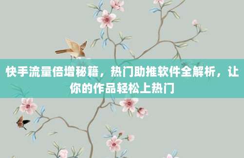 快手流量倍增秘籍，热门助推软件全解析，让你的作品轻松上热门