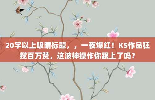20字以上吸睛标题,,一夜爆红!KS作品狂揽百万赞,这波神操作你跟上了吗?