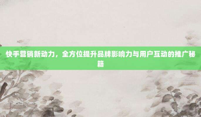 快手营销新动力,全方位提升品牌影响力与用户互动的推广秘籍