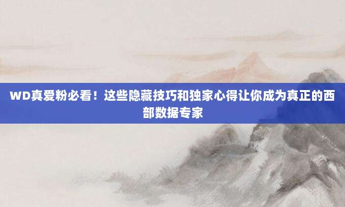 WD真爱粉必看！这些隐藏技巧和独家心得让你成为真正的西部数据专家
