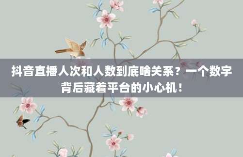 抖音直播人次和人数到底啥关系?一个数字背后藏着平台的小心机!