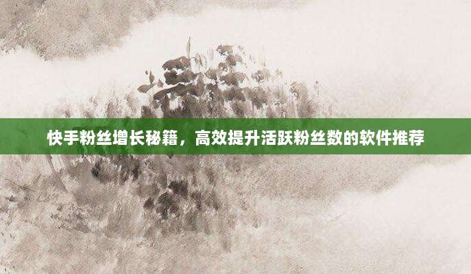 快手粉丝增长秘籍，高效提升活跃粉丝数的软件推荐