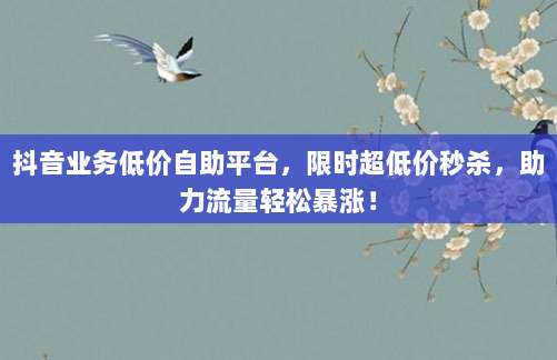 抖音业务低价自助平台,限时超低价秒杀,助力流量轻松暴涨!